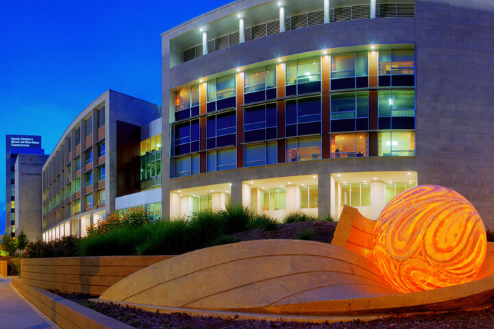 Exterior photo of the IU Melvin and Bren Simon Cancer Center